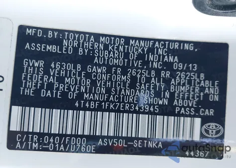 2014 Toyota Camry Le from USA, damaged, VIN 4T4BF1FK7ER343945